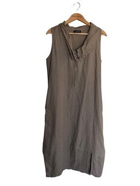 Eva Tralala 100% Linen Beige Sleeveless Midi Dress Lagenlook Minimalist